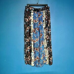 Lulu's Floral Pants Women's Size Medium Wide Leg Blue Femme High Rise Boho